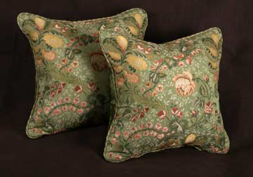custom made floral and velvet decorative pillows in Elmhurst by Spiritcraft Interior Design in Crystal Lake and Barrington, Illinois