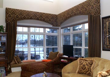 custom window treatments, draperies and cornice in Arlington Heights by Spiritcraft Interior Design in Crystal Lake and Barrington, Illinois